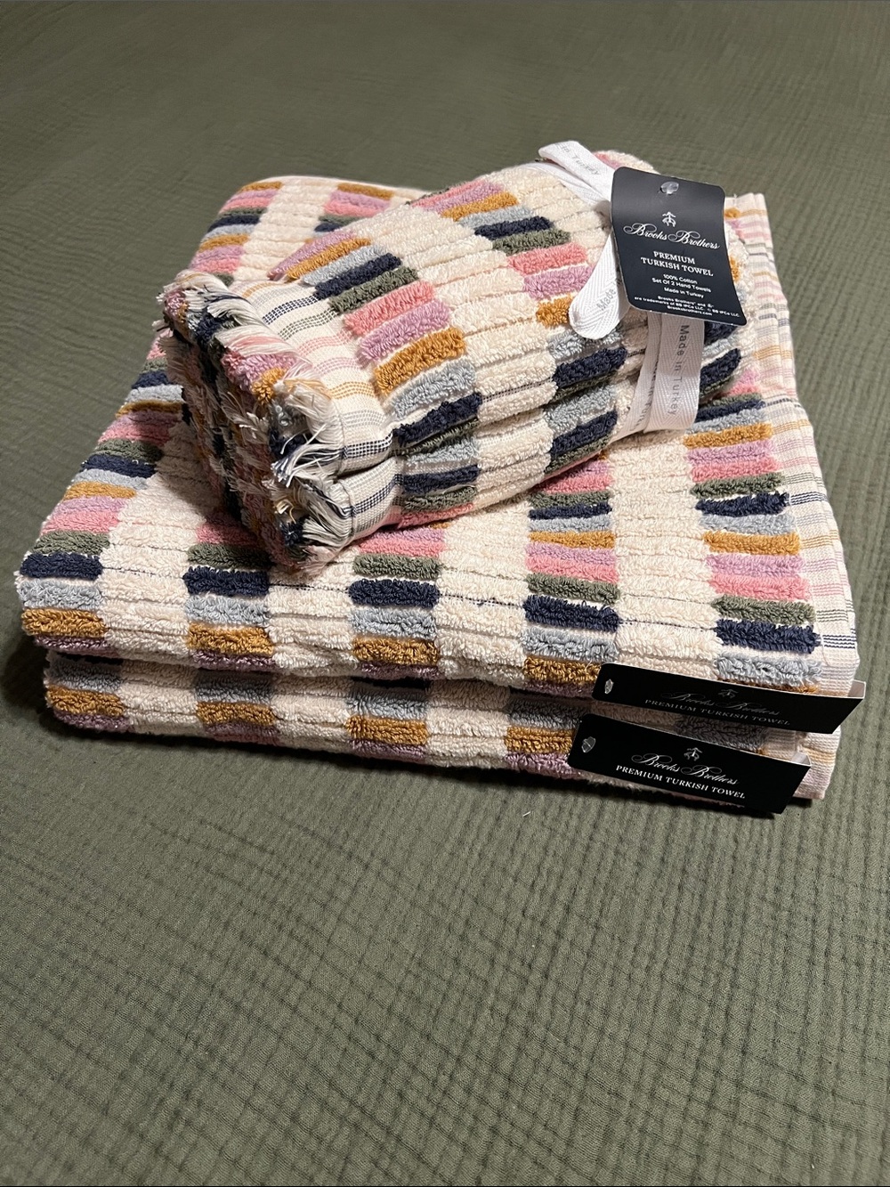 BROOKS BROTHERS Fall Gemstone Mosaic Tile THICK PLUSH TURKISH bath hand towel